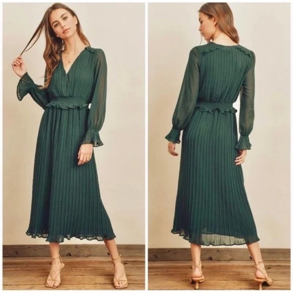 Zara Dark Green Long Sleeve Dress - Picture 2 of 7